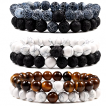 2pcsset Bracelet Couples Distance Natural Beaded Stone Tiger Eye Lava Turquoise Yoga Black Bracelets for Men Women Rope Jewelry